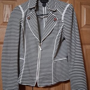 Evan Picone Black and White Striped Blazer